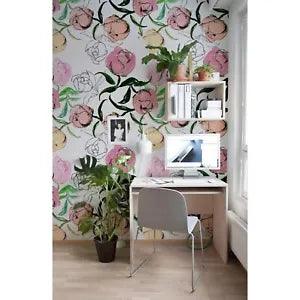 Non-Woven wallpaper Peony Buds Floral Flowers Peonies Traditional art Mural