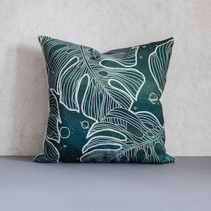 Monstera Leaf Pillow Cover, Tropical Throw Pillow, Green Leaf Decorative Pillow Cover, Tropical Planet Cushion Cover, Christmas Gift