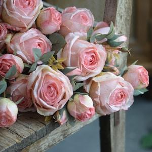 Pink Dried Look Faux Roses, Artificial Flower, Wedding/Home Decoration, Gifts, 4 heads Rose Spray