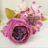 13 Branch Bouquet Artificial flowers core Peony Vivid Fake Silk Rose Bridal...
