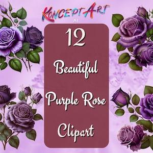 12 x Beautiful Purple Rose Clipart.  Roses Clipart, Valentine Card Design elements, Floral Clipart, Purple Flowers, Floral Clipart, Floral