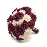Burgundy, Gold,and Cream Bridal Bouquet,Bridesmaid Bouquet,Toss made with Real Touch Roses-Boutonnieres and Corsages,Custom Colors Available