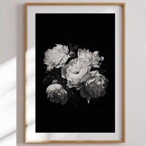 Elegant Monochrome Peony Bouquet Art Print, Printable Art, Peony Bouquet Poster, Black and White Floral Wall Decor, Botanical Artwork