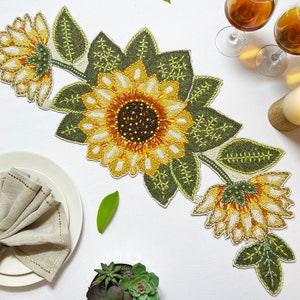 Sunflower bead runner, handmade table runner, beaded table runner, 13x35inch