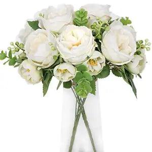 Artificial Flowers 2 Bunches Fake Peony Silk Flowers Arrangements Cream White