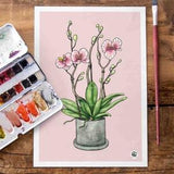 Orchid poster, A4, hand-painted houseplant, nature illustration, decoration, print, illustration, decor, special gift, Christmas