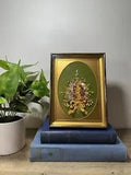 Vintage Handmade Dried Flower Gold Frame Green Velvet Table Or Wall Art