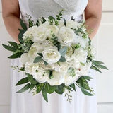 White and Green Wedding Bouquet, Bridal and Bridesmaids Wedding Bouquets, Ivory Rose Peony Silk Wedding Flowers
