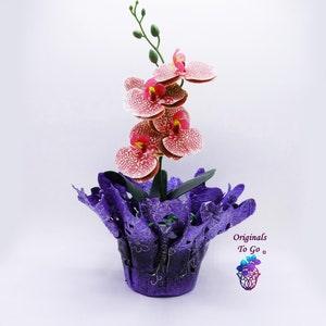 Purple Orchid Pot basket, OriginalsToGo, Black Floral pot, Orchid pot, Unique Pot, Planter basket, Planter cover, Black Air plant pot