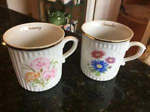 2 Carnation January, September Flower Of The Month Coffee Mug Cup Crown D Czech