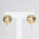 Starburst pearl earrings, 14k gold filled, baroque pearl, sunbeam, blooming sunflower, vintage style, water drop pearl, wedding bridal gift