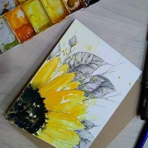 Original hand painted  watercolor Sunflower  Floral, Blank greeting, Get well soon, Birthday,Thank you, thanksgiving, autumn card 4.25"x5.5"