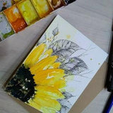 Original hand painted  watercolor Sunflower  Floral, Blank greeting, Get well soon, Birthday,Thank you, thanksgiving, autumn card 4.25