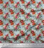 Soimoi Blue Velvet Fabric Leaves & Peony Floral Decor Fabric Printed-RUr