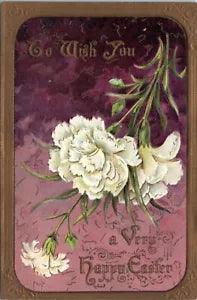 UNUSED Easter Vintage Postcard 1910 A Very Happy Easter White Carnations QC