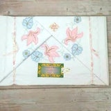 Cotton White Rectangular Large Tablecloth Embroidery Pink Blue Lilies Italy