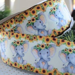 Sunflower Elephant Baby Ribbon, Diaper Cake Ribbon, Girl Boy Baby Shower Elephant Ribbon, Sunflower  || 3 Yards of Ribbon - 2" (50mm)
