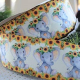 Sunflower Elephant Baby Ribbon, Diaper Cake Ribbon, Girl Boy Baby Shower Elephant Ribbon, Sunflower  || 3 Yards of Ribbon - 2