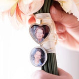 Wedding Photo Memory Bouquet Charm - Bridal Keepsake Momento Bouquet Charm with Rhinestones - Gold, Silver, Rose Gold - Heart or Circle
