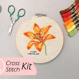 KIT: Tiger Lily Flower 5" Counted Cross Stitch, DIY Cross Stitch Art, Nature Craft