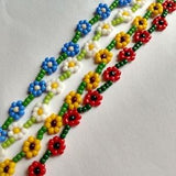 Flower beaded bracelet, dainty minimalist bracelet, stainless steel clasp with extension