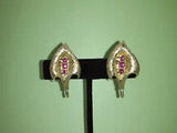 Vintage Lily Earrings with Bright Pink Stones, Unsigned