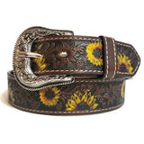 Brown Leather belt for women,   sunflower belt