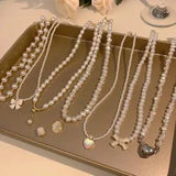 Baroque Pearl Choker Necklace for Girl,Chain Spliced Pearl Necklace with Bowknot