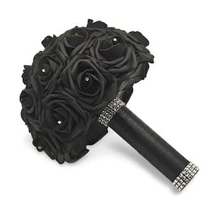 Black Bridal Bouquet, Black Toss Bouquet, Black Bridesmaid Bouquet, Matching Corsage and Boutonnieres, Gothic, Halloween Weddings