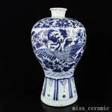 18.1" Old China Porcelain yuan dynasty Blue white phoenix peony flower Pulm Vase