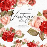 Watercolor boho roses clipart, Boho pink and red roses floral borders for wedding invitations, Mother's day card making set