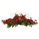 Nearly Natural Artificial Hydrangea Holiday Candelabrum Red Berry and Pine NEW