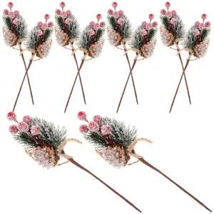 10PCS Red Berry Picks for Christmas Decor