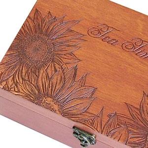 Customized Tea Box Engraved Tea Chest, Personalized Tea Storage Box, Tea Bag Organizer, Family sunflower gift, Mothers day gift box