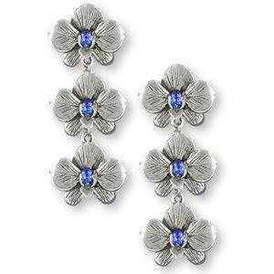 Orchid Jewelry Sterling Silver Handmade Orchid Flower Brithstone Earrings  Or5-3se
