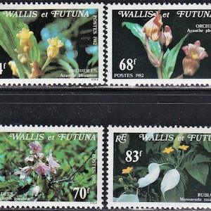 RARE HIGH VALUE 1982 Wallis and Futuna Islands complete set of 4 postage stamps Scott 283-286 Mint Never Hinged orchids flowers plants flora