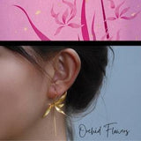 Orchid Flower Earrings In 925 Sterling Silver 18K Gold Plated Handmade Floral Romantic Jewelry Design Gift For Her
