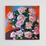 Peony Oil Painting Floral Original Canvas ,Bouquet Flowers in Vase Artwork Modern Still life Wall Art 16 by 16 inches