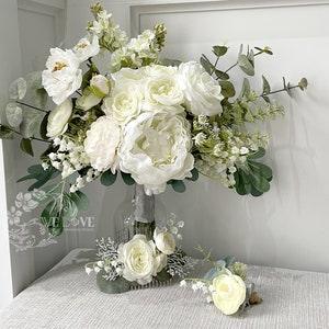 Lily Peony white Bouquet, wedding white bouquet, bridal lily bouquet, white wedding flower, bridesmaid white bouquet, wedding peony bouquet