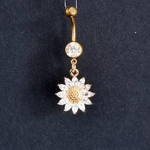 316L Surgical Steel - Gold Sunflower Belly Ring