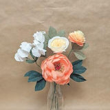 Coral and White Paper Flowers Small Bouquet Arrangement - Peony, Garden Rose, Sweet Pea, Ranunculus,  Gift,
