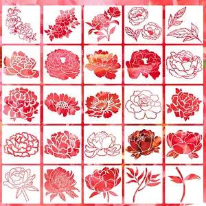 8 Inch Flower Stencils for Painting, Peony Stencils Reusable Spring Flowers Sten