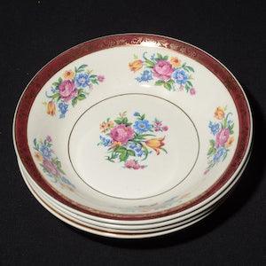 Set of 4 Vintage Swinnertons Tudor rose dessert bowl bowl 5.5" Bone China England floral bouquet Staffordshire 22 Kt gold berry bowl