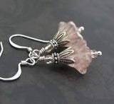 PINK FLOWER Earrings Lily dangle PASTEL SUMMER soft pink silver tone trumpet
