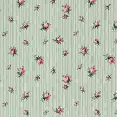 1940s Vintage Wallpaper Pink Rosebuds on Green by the Yard Flower Delivery