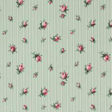 1940s Vintage Wallpaper Pink Rosebuds on Green by the Yard Flower Delivery