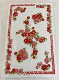 Vintage Linen Blend Tea Towel w Floral Carnation Pattern Flower Art Gift Idea EU