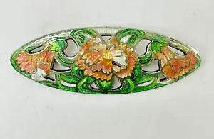 Antique Art Nouveau WATSON Co Sterling Cloisonn??? Enamel Carnations Floral Brooch
