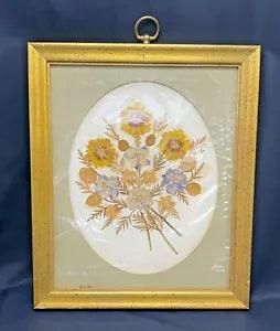 Vintage Framed Dried Pressed Flowers Floral Picture 12 1/2" x 10 1/2"