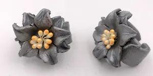 Silver Leather Lily Flower Ring - 3 cm - Adjustable - Handmade in Bali
